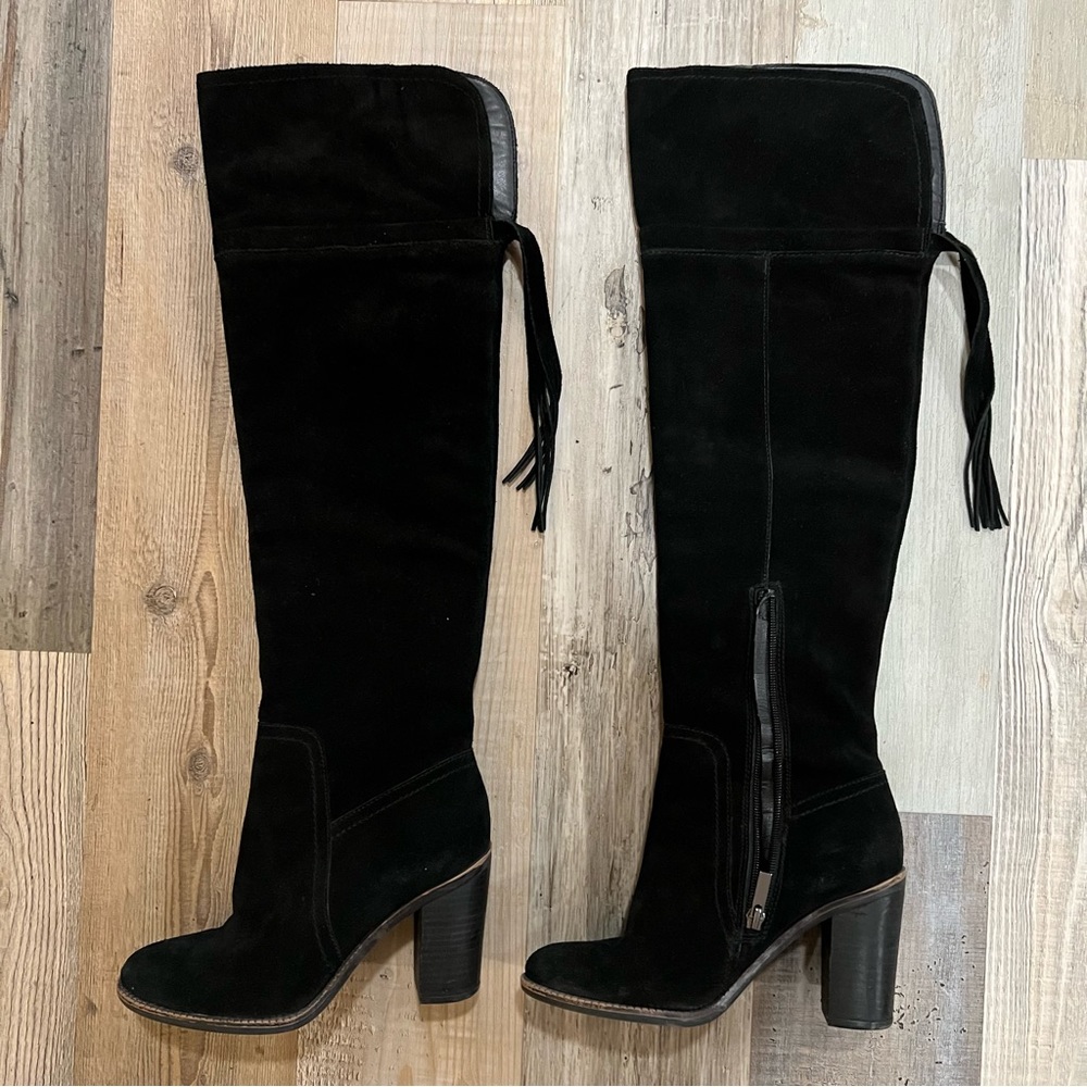 Black real suede tall boots 👢 like new Franco Sarto 7